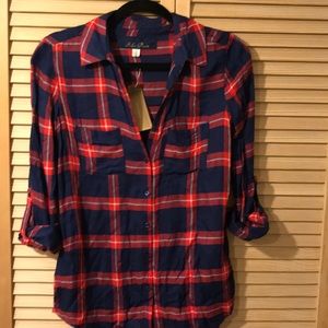 Navy plaid button down
